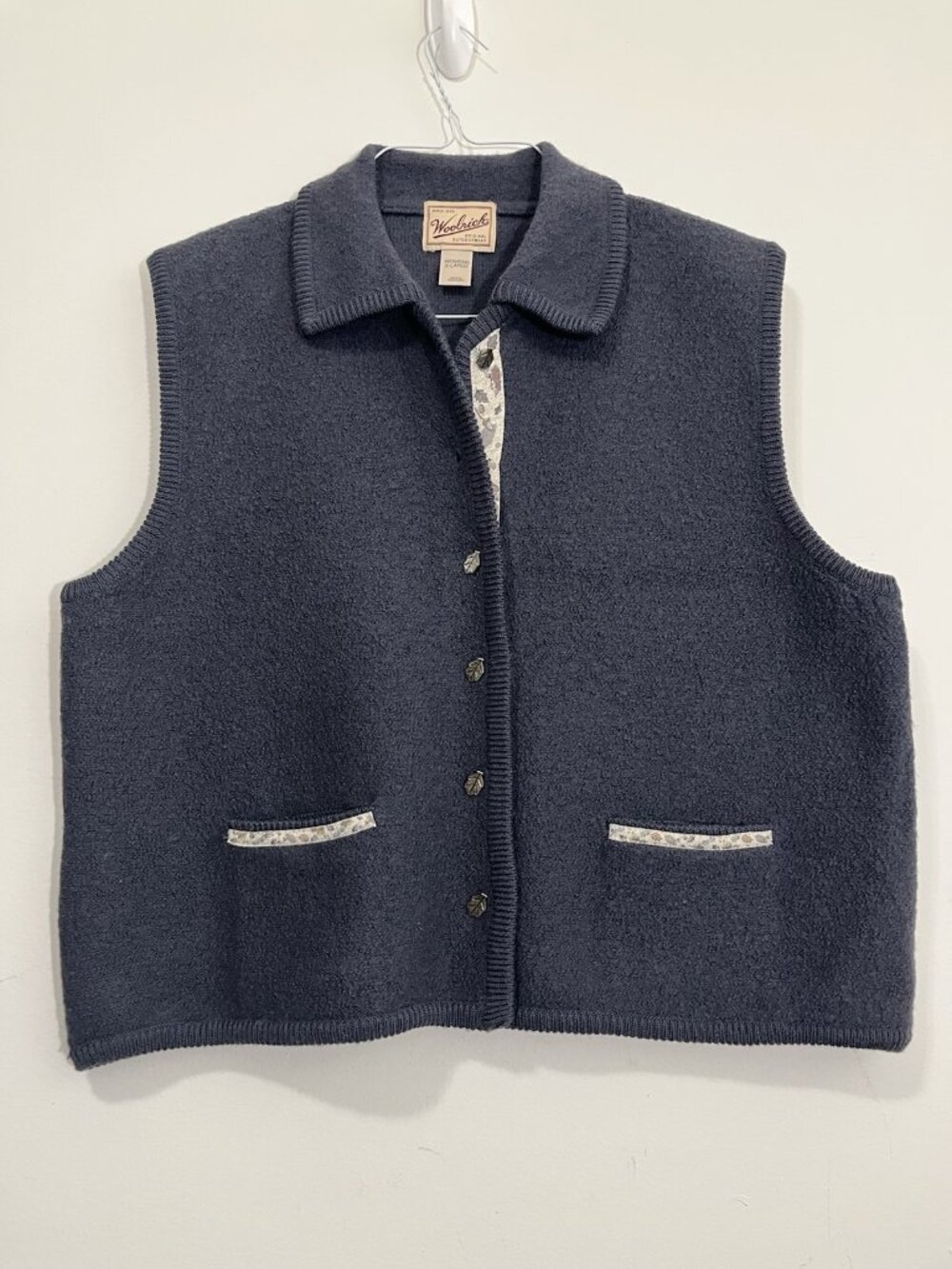 Vtg Woolrich Boiled 100% Wool Button Front Sweater Vest Sz XL Grey Cottagecore